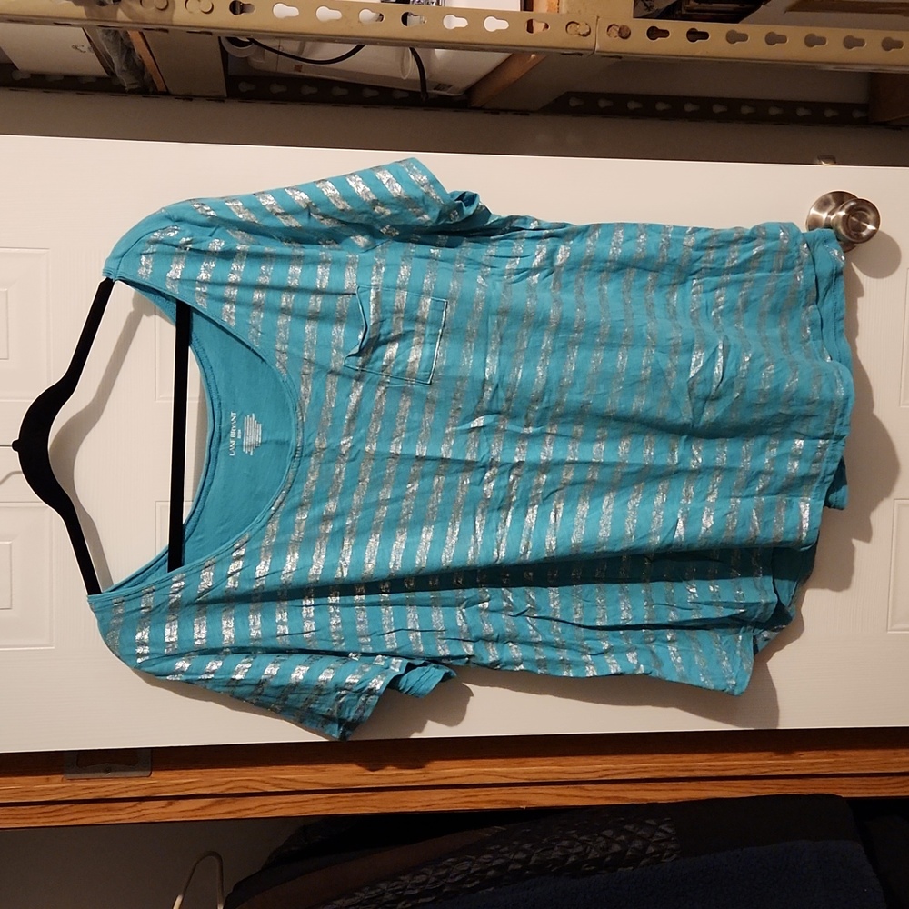 Lane Bryant Scoop Neck T-shirt, blue with silver stripes